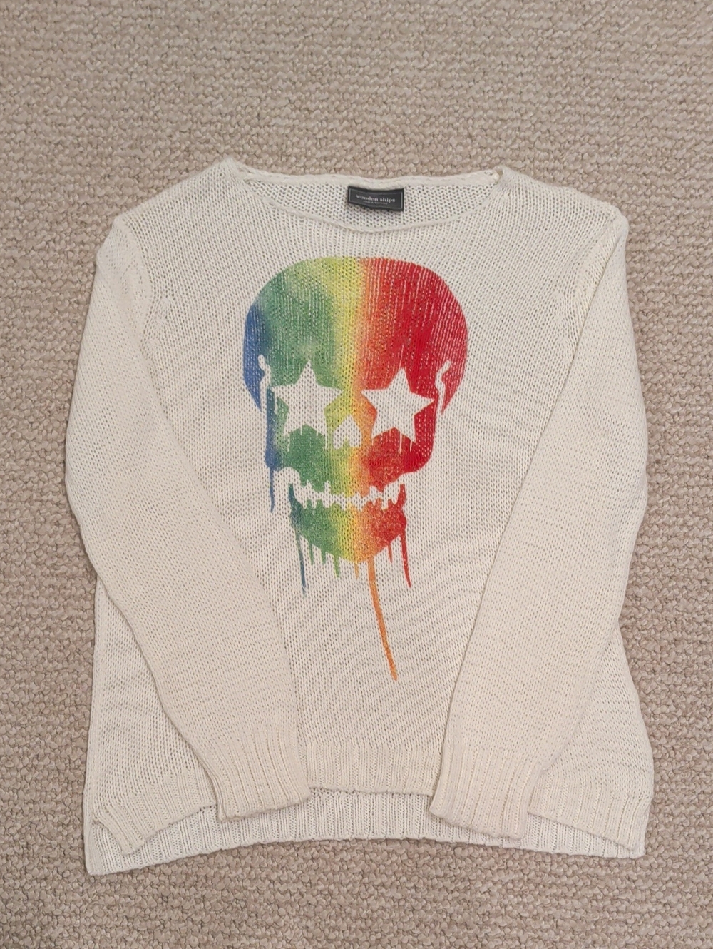 Wooden Ships Sweater with Rainbow Drip Skull